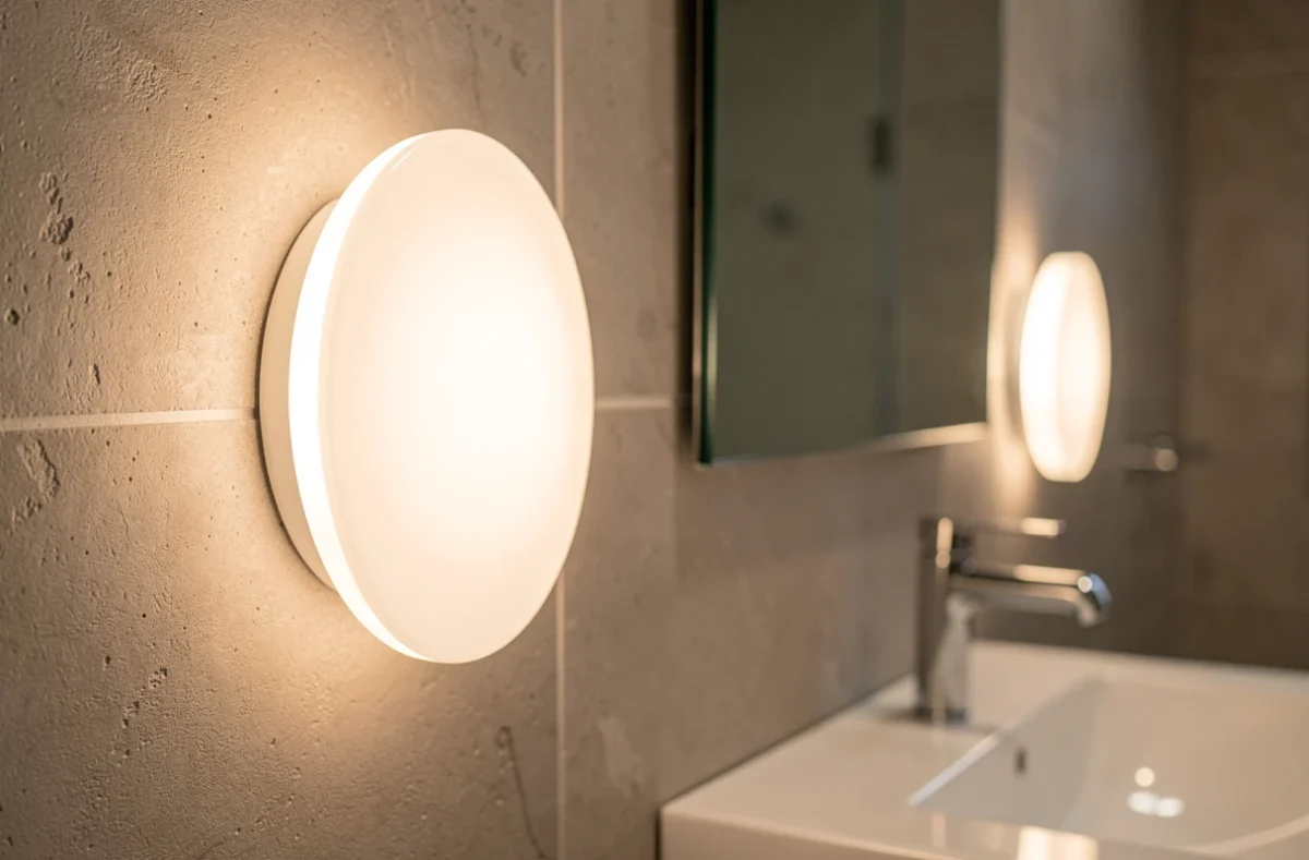 Applique de miroir fermée au-dessus d'un lavabo de salle de bain
