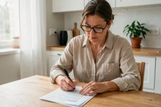 Femme remplissant une déclaration administrative pour une femme de ménage à domicile