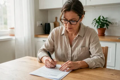 Femme remplissant une déclaration administrative pour une femme de ménage à domicile
