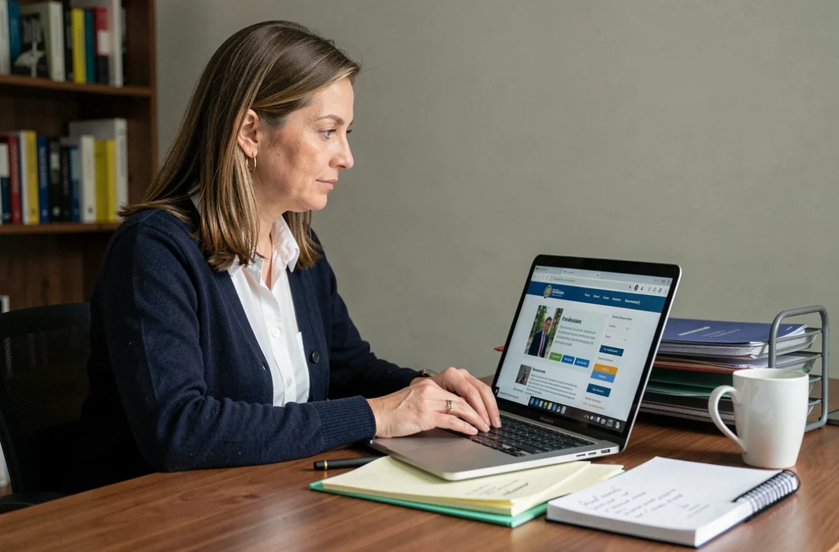 Femme effectuant les démarches en ligne pour déclarer une aide ménagère