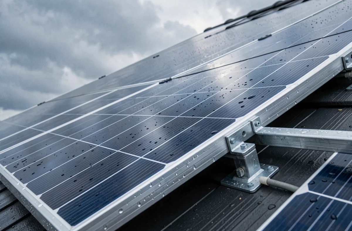 Gros plan sur des panneaux solaires monocristallins installés sur un toit résidentiel dans la région d'Amiens