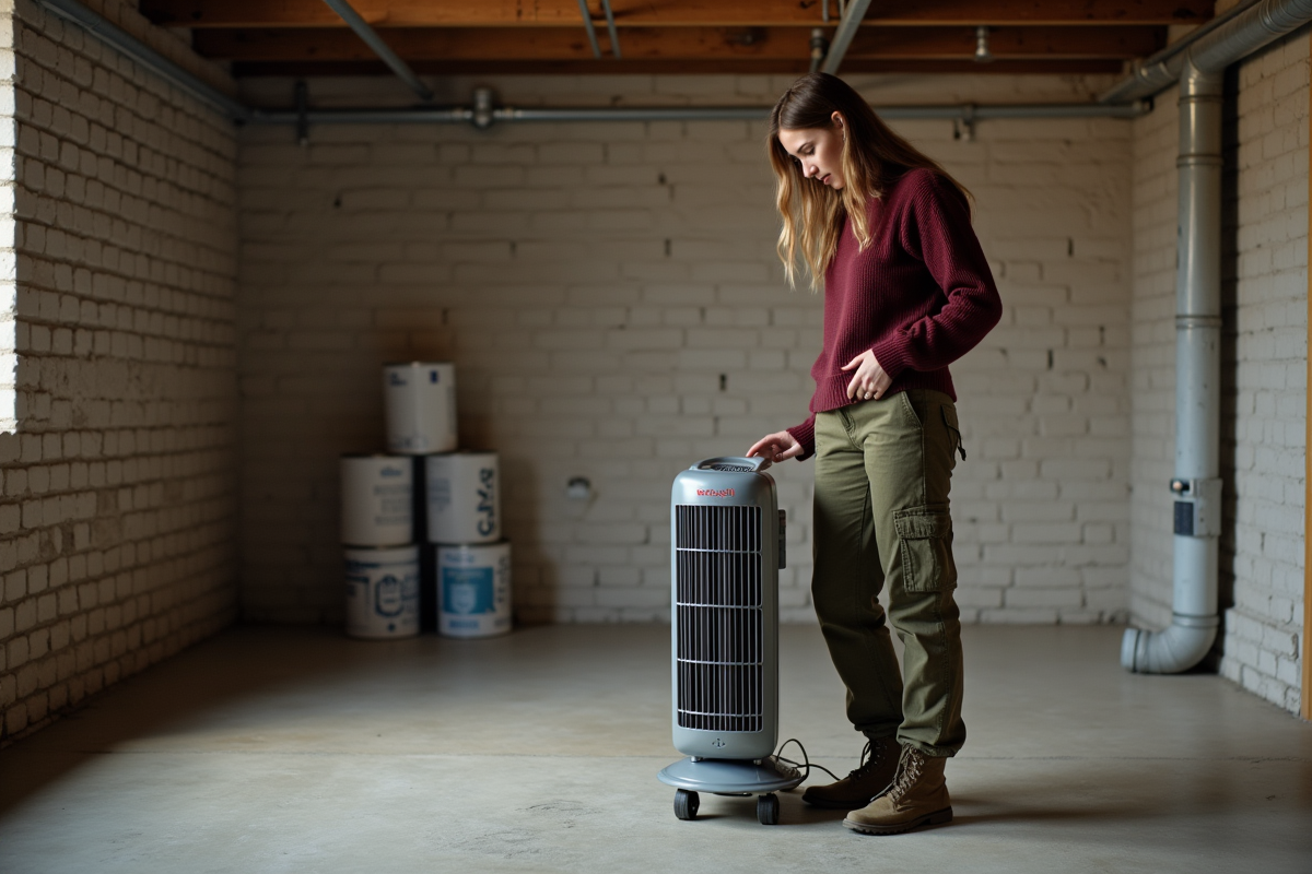 Jeune femme vérifiant un chauffage d