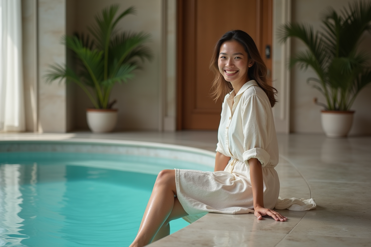 Femme souriante au bord d