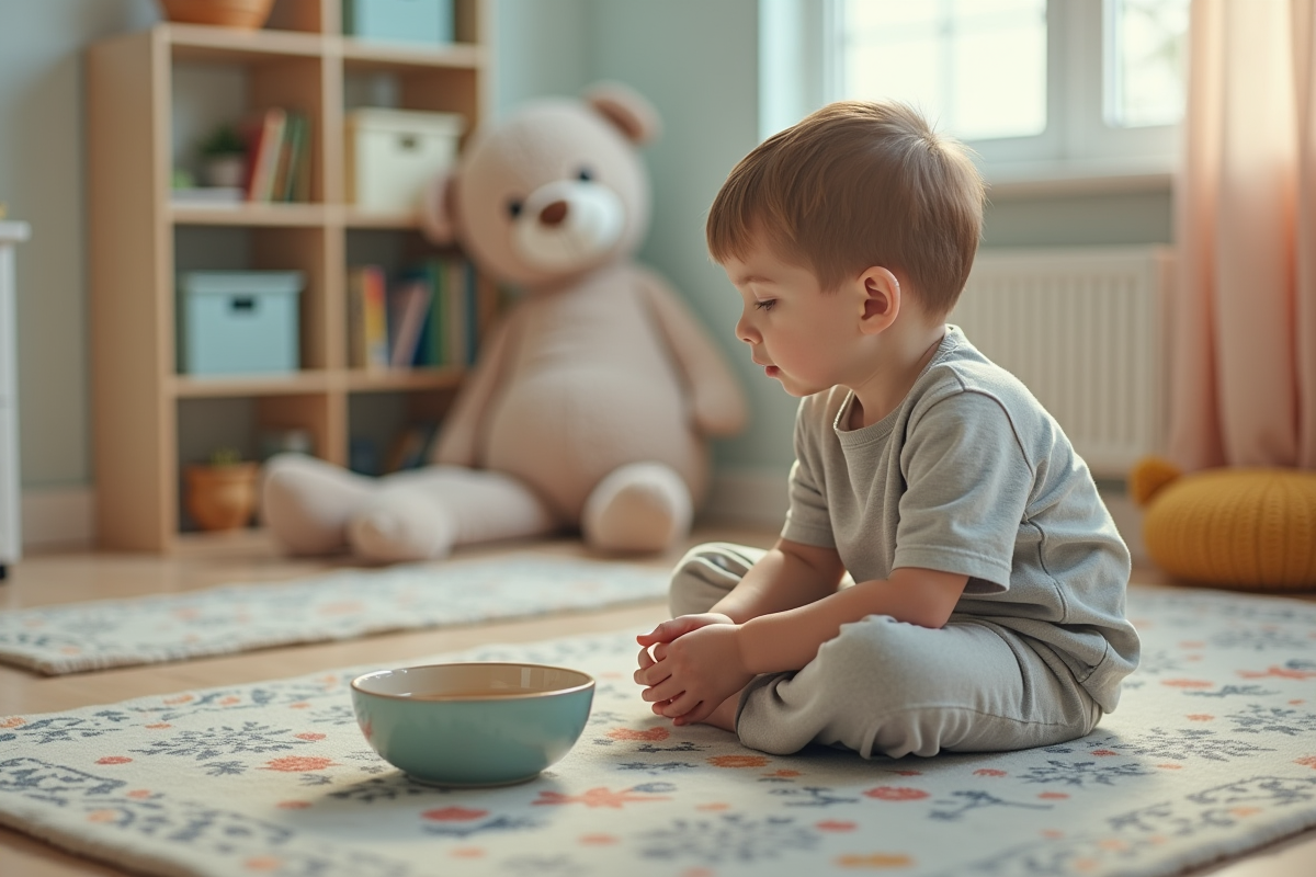 Jeune garçon observant un bol d