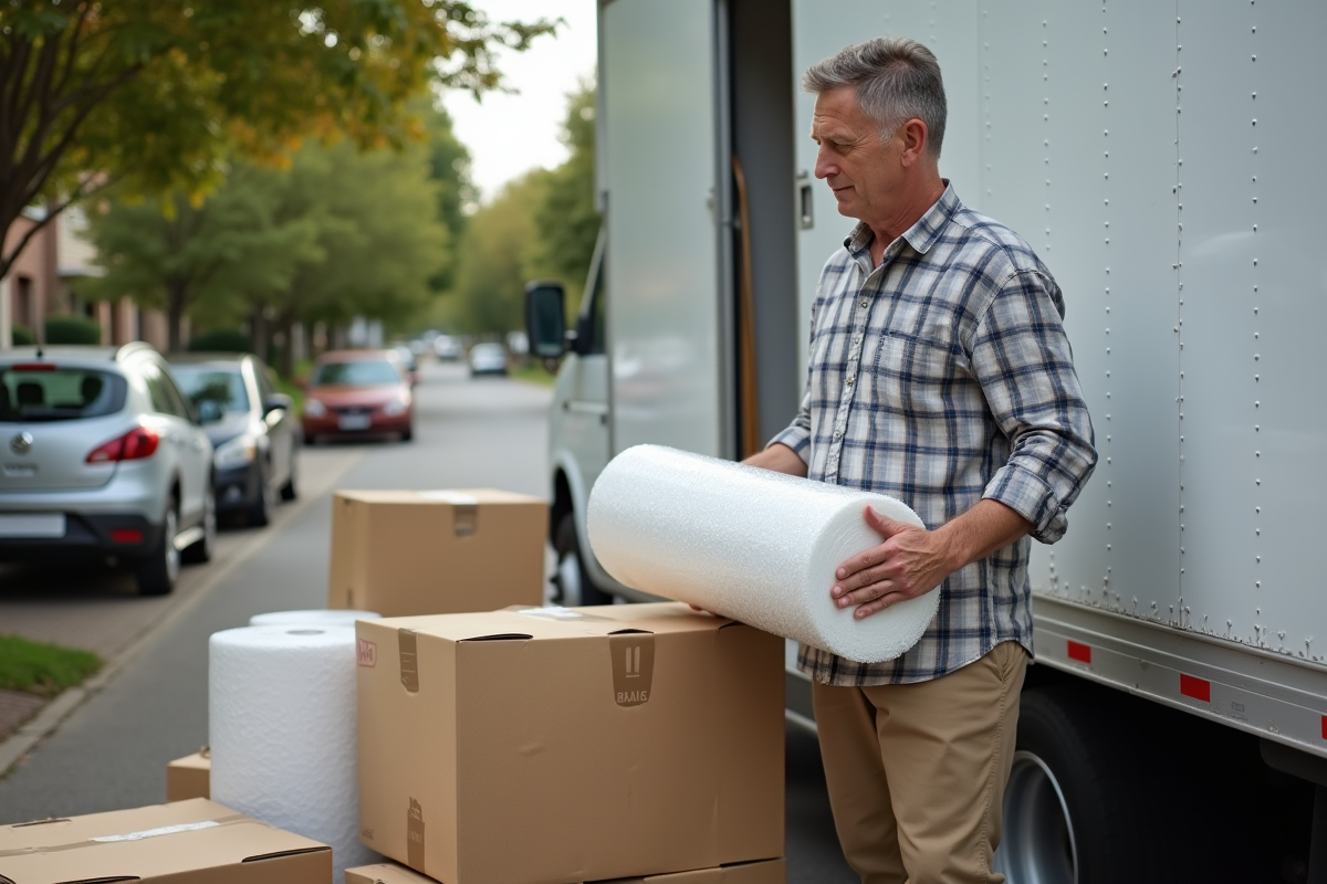 Homme préparant des fournitures de déménagement à l