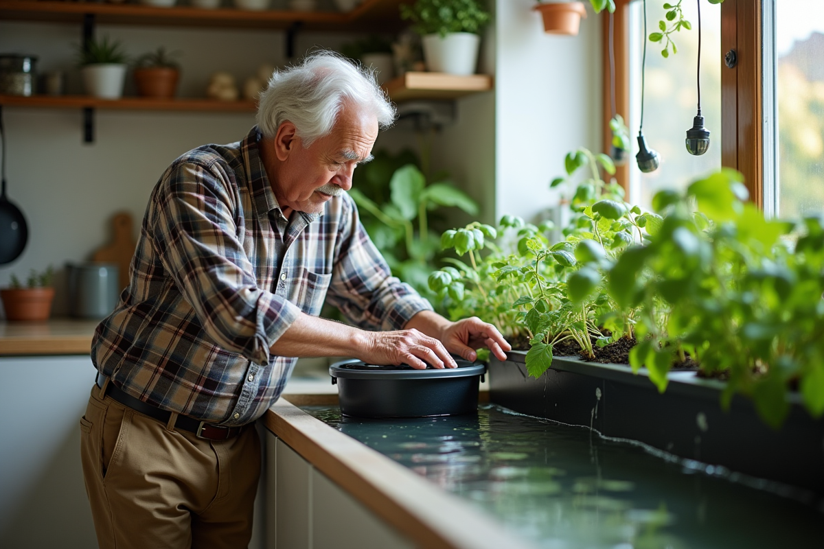 Homme ajustant un système d
