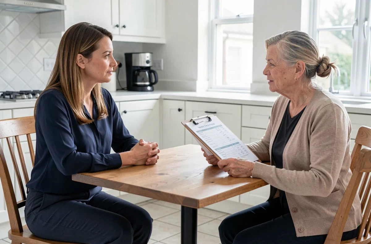 Discussion entre une cliente et une coordinatrice de service d'aide ménagère sur les tarifs horaires